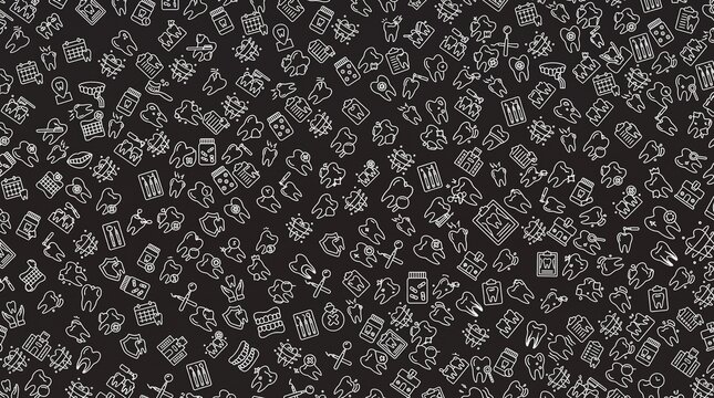Seamless pattern of dental icons on black background.