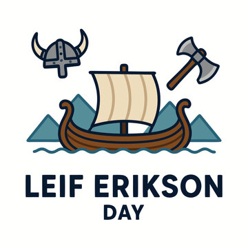 Leif Erikson Day October 9, honoring Norse explorer Leif Erikson, Viking history, Nordic heritage, maritime adventure, exploration and cultural celebration vector artwork