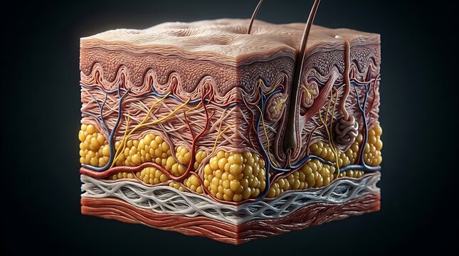 Anatomical cross section of human skin layers in 3d view