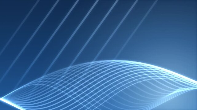 Futuristic blue neon wave lines animating smoothly on a dark gradient tech background loop video