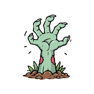 Spooky halloween zombie hand rising from grave illustration with halloween illustration reaching decoration seasonal menacing