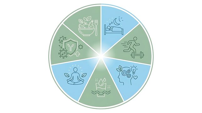 Wellness circle infographic with icons representing healthy lifestyle