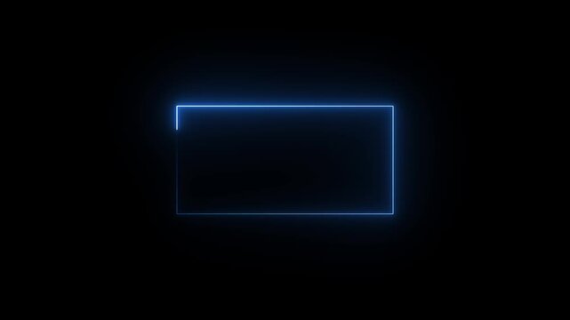 Blue color neon light on a transparent background. Neon frame for your design. Abstract blue neon glowing line frame, rectangle frame.4k animated