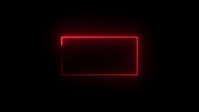 Red color neon light on a transparent background. Neon frame for your design. Abstract red neon glowing line frame, rectangle frame animated moving led light screen box projection 3d rendering, 