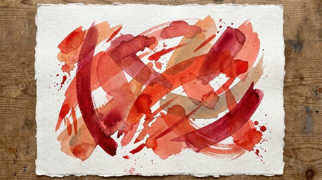Abstract red paint splash artwork on textured paper background