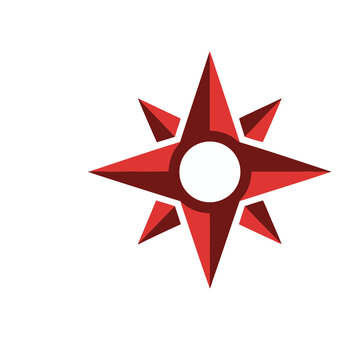Red compass rose symbol isolated on transparent background