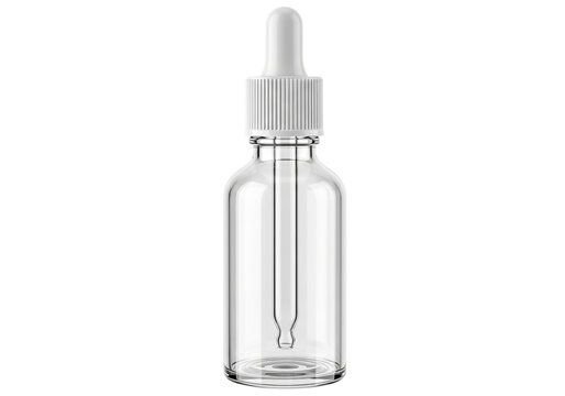 Clear glass bottle with white dropper for cosmetic serum