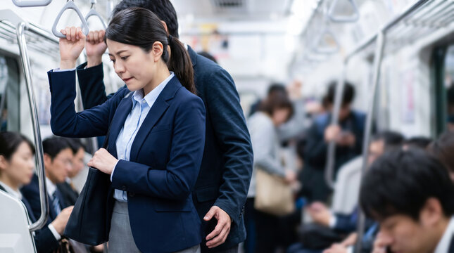 満員電車で通勤中に痴漢被害やストレスに悩む女性会社員