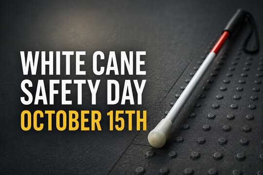 White Cane Safety Day October 15th with Accessibility Tool on Textured Surface