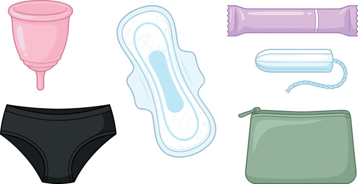 Menstrual Hygiene Products Set with Cup, Pad, Tampon, Underwear, and Pouch