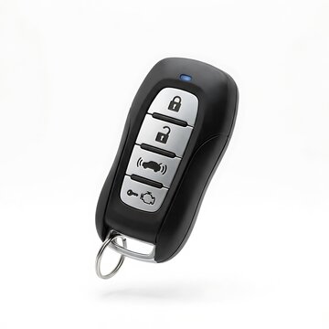 Modern Black Car Key Fob Remote Control with Silver Buttons Isolated White