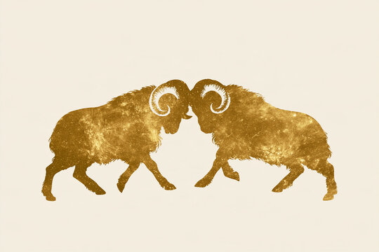 Golden Ram Silhouette Illustration with Textured Detail