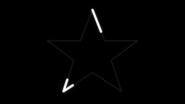 Abstract neon glowing star line animation background seamless looping white line tracing star contour geometric shape motion graphics dark black background.