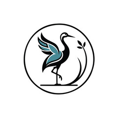 Fototapeta premium Elegant crane bird logo design inside a circular frame with floral elements for luxury branding and spa wellness or nature identity vector