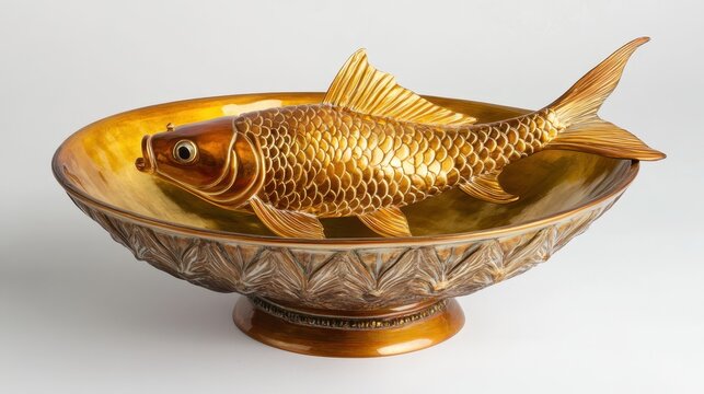 Two vibrant goldfish swimming gracefully in a decorative ceramic bowl, showcasing aquatic beauty and a tranquil, ornamental setting.