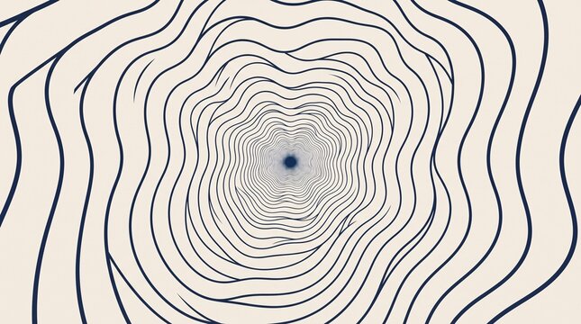 Minimalist monochrome tunnel pattern with concentric wavy lines