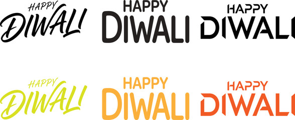 Fototapeta premium Set of six different happy diwali typography designs for indian festival celebration greeting cards and social media posts