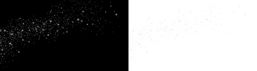 Snowflake drift texture with scattered snow particles flowing diagonally across the frame ideal for winter holiday design with PNG, Transparent and Black Background Versions © Nyxthrasza