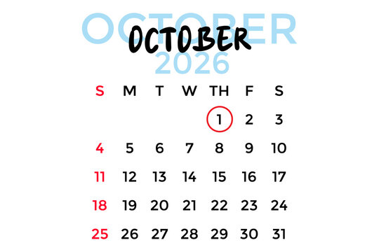 October 1, 2026 calendar, pastel blue on a white background