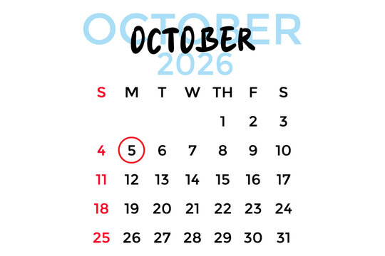 October 5, 2026 calendar, pastel blue on a white background