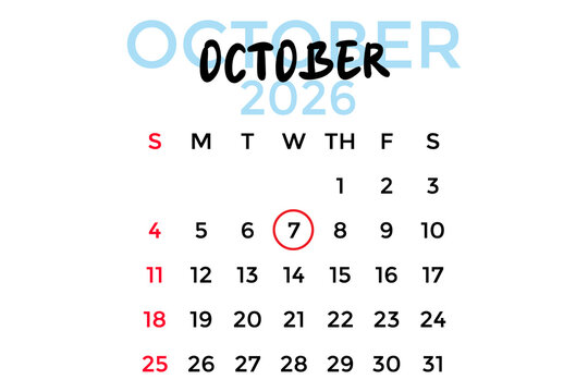 October 7, 2026 calendar, pastel blue on a white background
