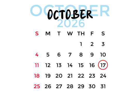 October 17, 2026 calendar, pastel blue on a white background