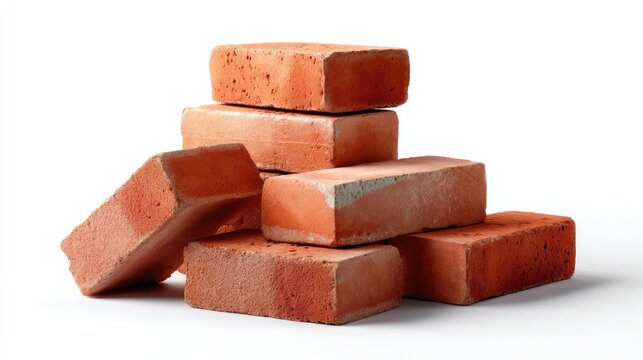 Pile of Bricks: A stack of red bricks, showcasing their rough texture and earthy hue, are piled together, ready for construction or industrial use.