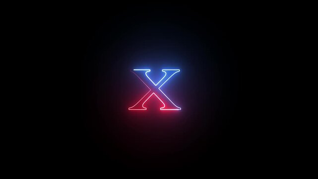 Neon glowing letter x with blue and red split light effect the uppercase x illuminated with a glow featuring a and color gradient