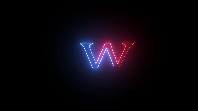 Neon glowing letter w with blue and red split light effect the uppercase w illuminated with a glow featuring a and color gradient