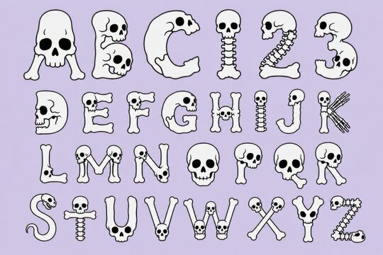 Spooky Skeleton Bones: Alphabet and Numbers Font Sheet