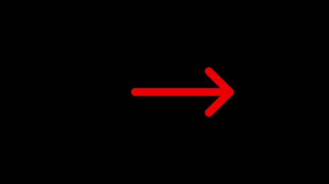 Single bold red arrow pointing towards the right on black background a minimalist graphic of a directed to the right