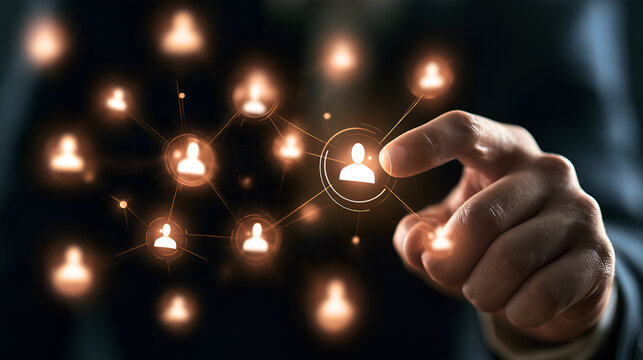 Audience segmentation and customer network targeting concept. Person selecting connected group icon. customer profiling, market segmentation, lead targeting, community reach digital marketing strategy