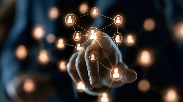 Audience segmentation and customer network targeting concept. Person selecting connected group icon. customer profiling, market segmentation, lead targeting, community reach digital marketing strategy