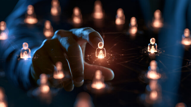 Audience segmentation and customer network targeting concept. Person selecting connected group icon. customer profiling, market segmentation, lead targeting, community reach digital marketing strategy