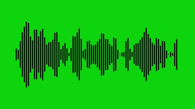Black audio waves rhythm isolated on green background, abstract music waves oscillation, futuristic sound wave visualization, sound wave animated audio waveform spectrum animation, audio equalizer 4k