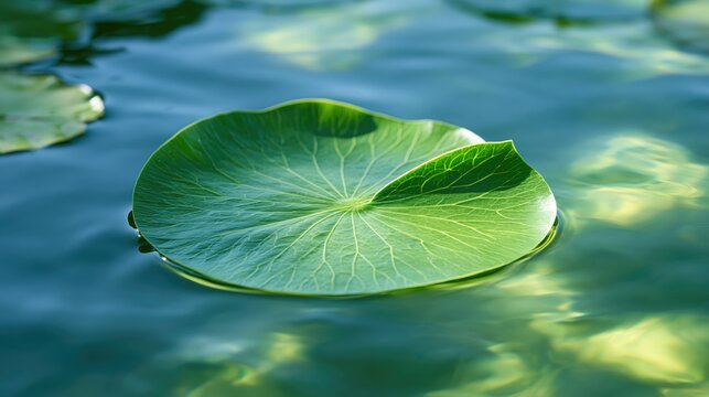 Growth of a vibrant lotus leaf floating on tranquil water showcasing nature continuous improvement