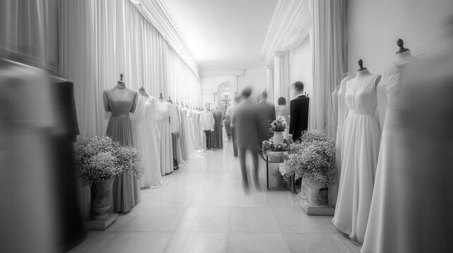 Elegant Bride Walking Down Aisle in Luxury Wedding Venue - Romantic Bridal Portrait with Soft Lighting and Floral Details