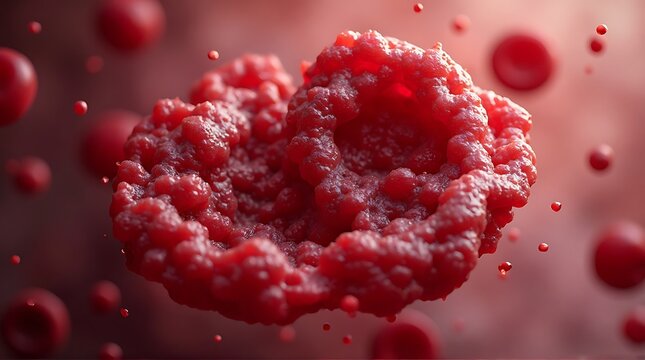 Vivid Red Blood Cell Clump in Microscopic Scene