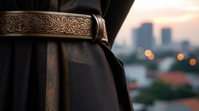 Close-up Intricate Baju Kurung Fabric Paired with Met Details
