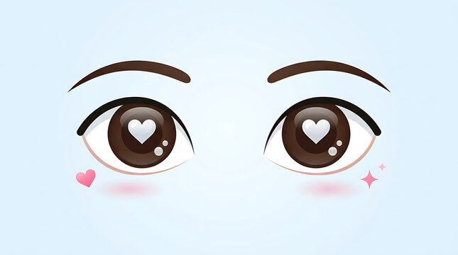Stylized anime eyes with heart shaped pupils and blush marks