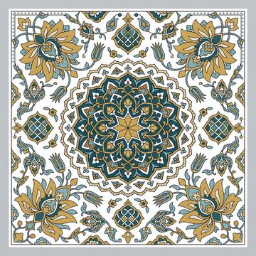 Ornate floral tile pattern with traditional middle eastern geometric mandala design