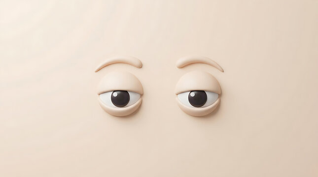 Stylized 3d cartoon eyes looking forward on beige background