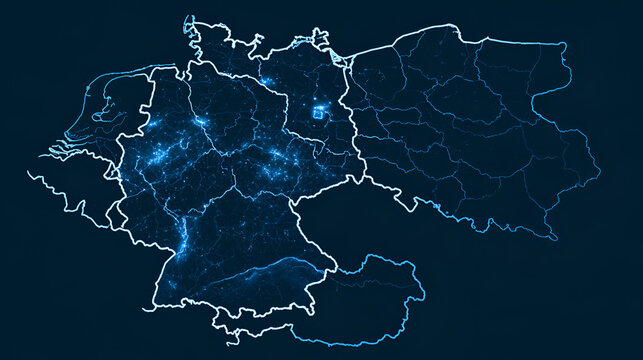 Germany - Detailed, modern map of the country with cities, capitals, internal territorial boundaries, and major water features. Vector illustration. Stock Vector