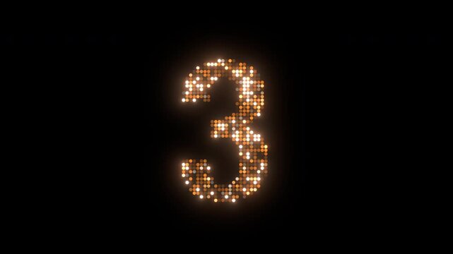 glowing digital number 3 birthday celebration text