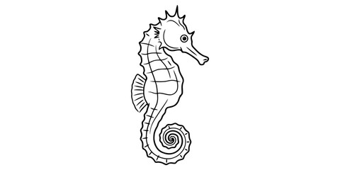Simple black and white seahorse illustration with spiral tail Vector, illustration © etiy