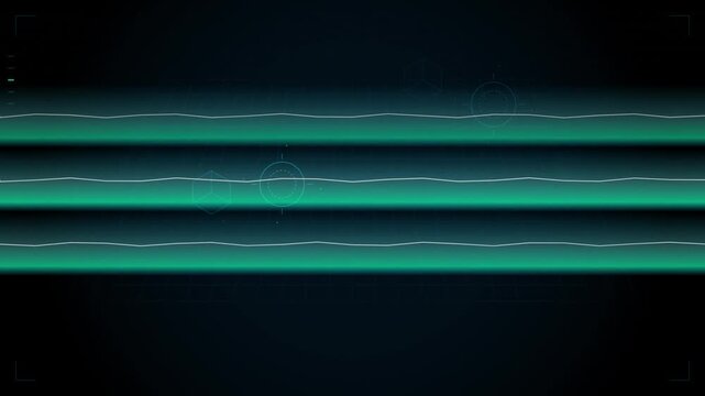 Futuristic digital interface with glowing green horizontal bars, high-tech data visualization background, abstract sci-fi motion graphics for video