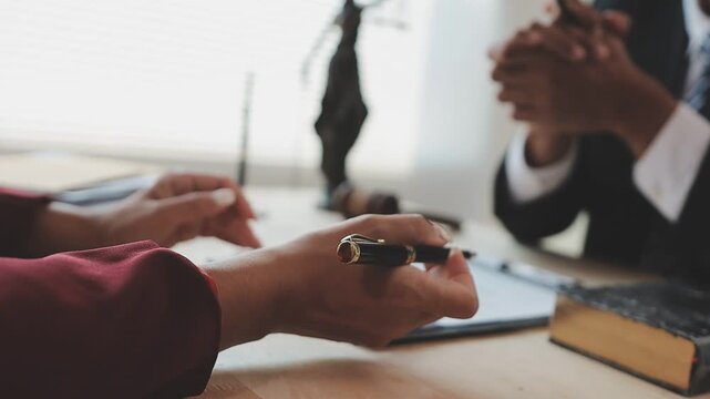 Lawyer explained to the client about the law that must be brought against the court case.