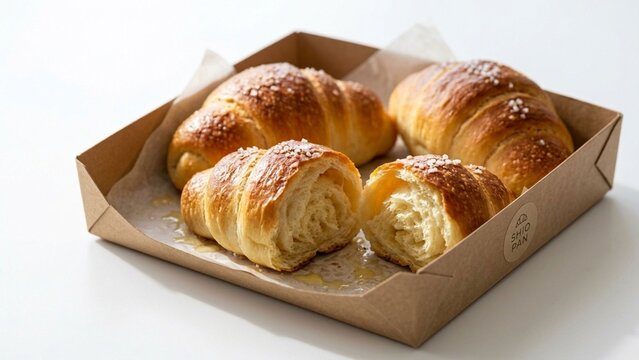 Freshly Baked Shio Pan Salt Bread in Aesthetic Brown Kraft Box