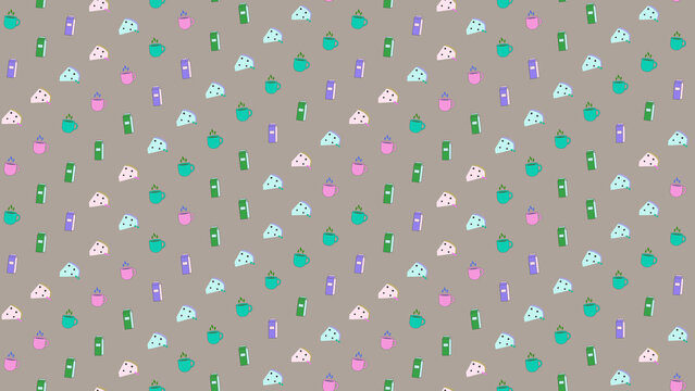 Cute pattern of cups, cheese, and milk cartons