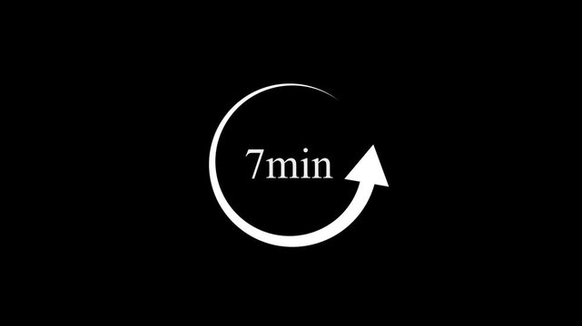 White7 minute countdown timer with rotating arrow on black background 4k motion video
